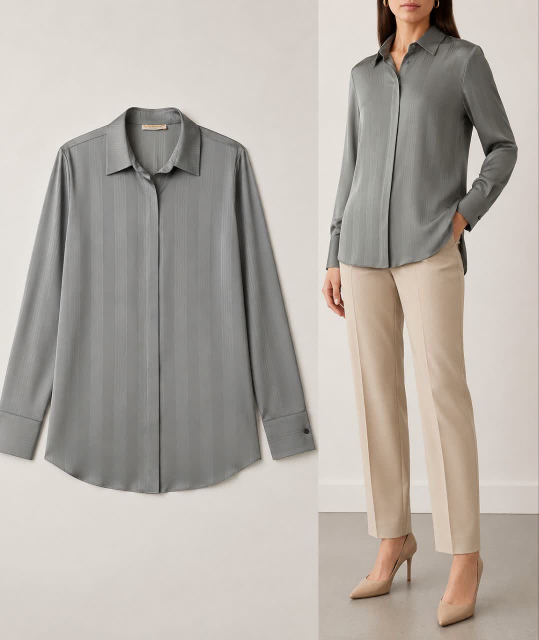 شومیز زنانه دکمه خور ساتن ژاکارد