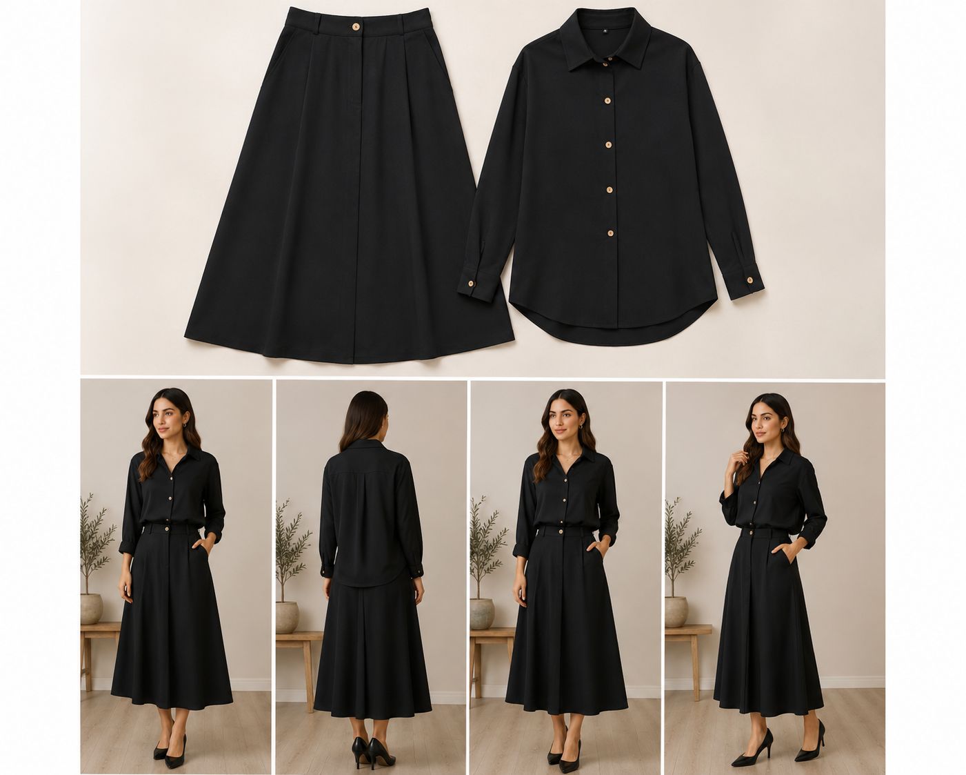 ست دو تکه شومیز و دامن (مدل Black Elegance)