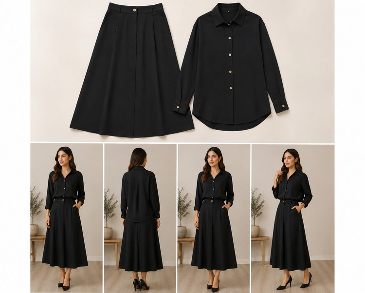 ست دو تکه شومیز و دامن (مدل Black Elegance)