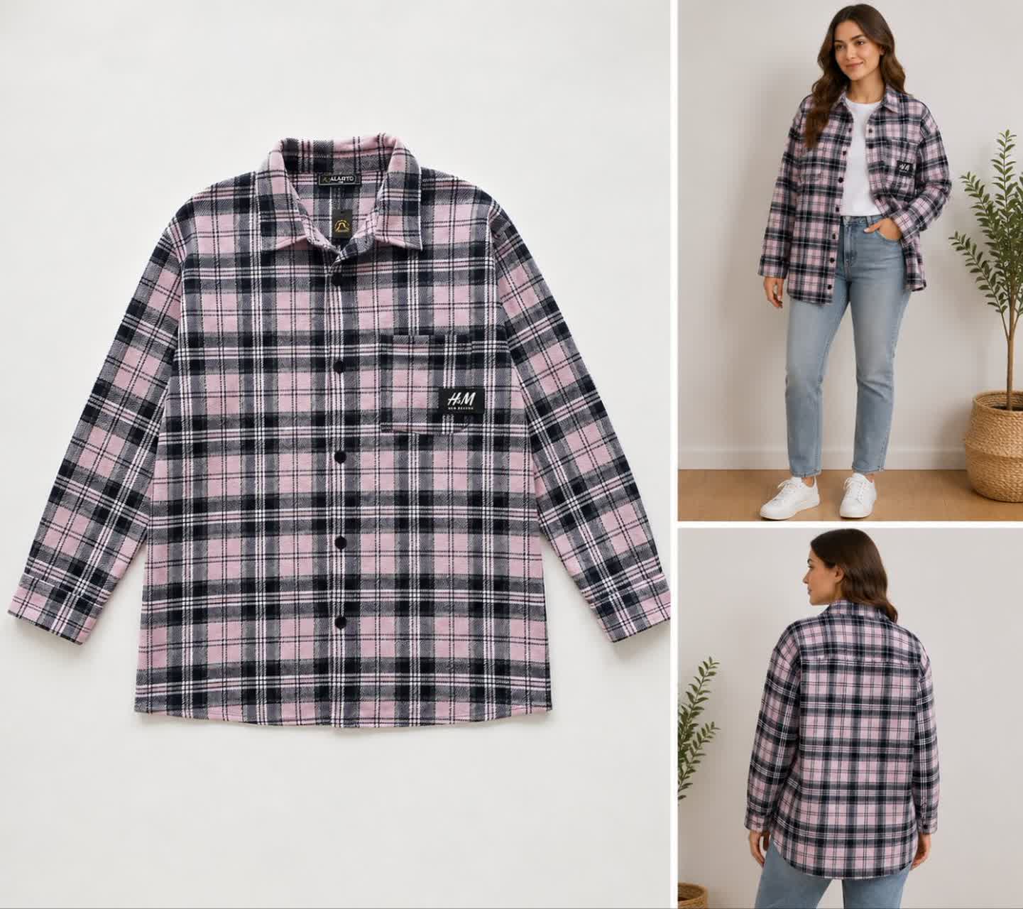 شومیز مانتویی زنانه چهارخونه مدل H&M
