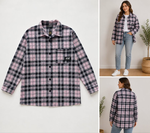 شومیز مانتویی زنانه چهارخونه مدل H&M
