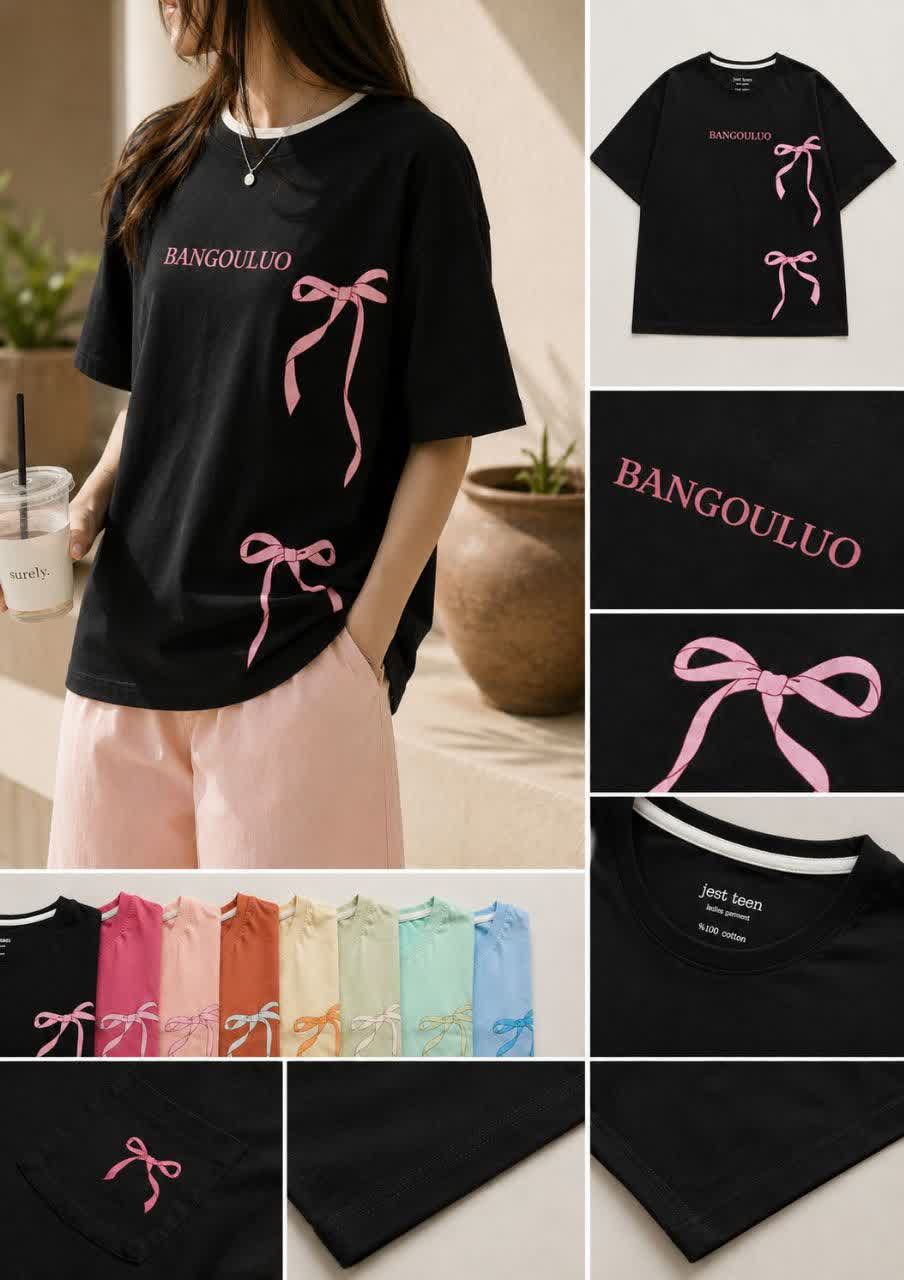 تیشرت دخترانه باکسی طرح «پاپیون» مدل BANGOULUO